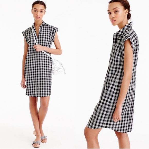 J. Crew Dresses Jcrew Gingham Black And White Checkered Shirt Dress